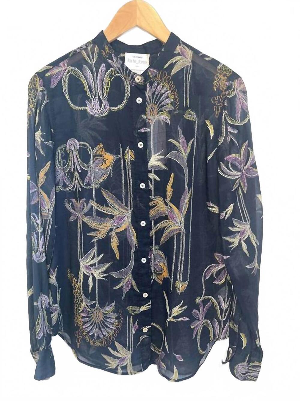 NEW FORTE FORTE women's sogni print voile grandfather shirt in notte